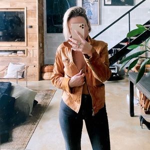 Vintage (very distressed) tan leather moto jacket with quilted back